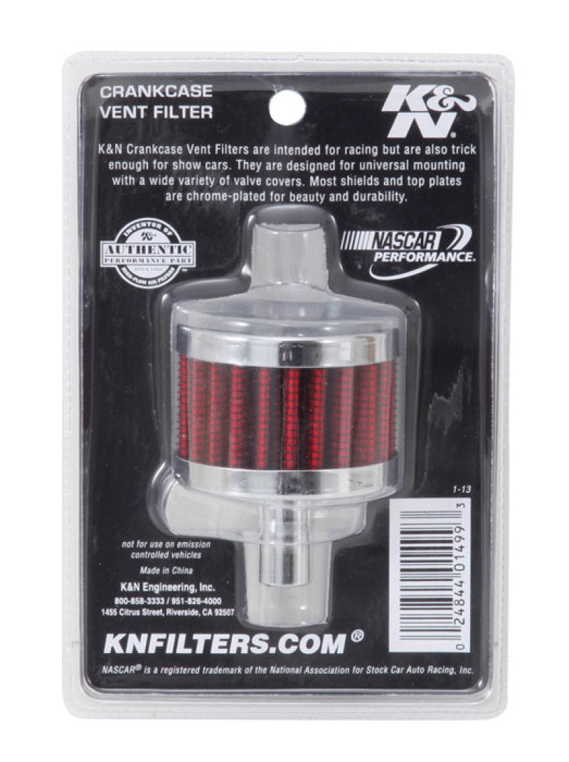 K&N Engineering 62-1015 Chrome Crankcase Vent Filter with Steel Base and Top, 1/2 Inch Diameter Tube