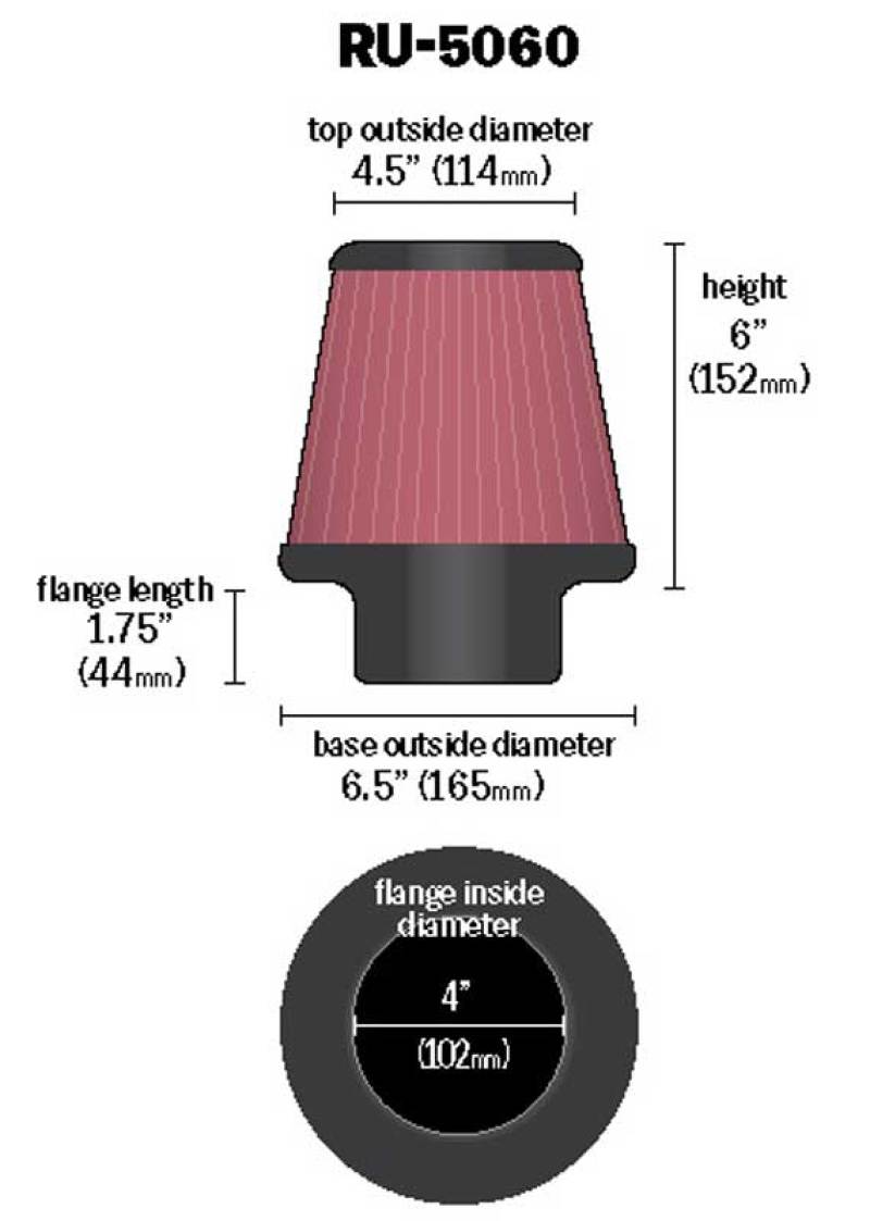 K&N Engineering RU-5060 Universal Clamp-On Air Filter – 4 Inch Flange, 6-1/2 Inch Base, 4-1/2 Inch Top, 6 Inch Height for Jeep Liberty 2002-2003