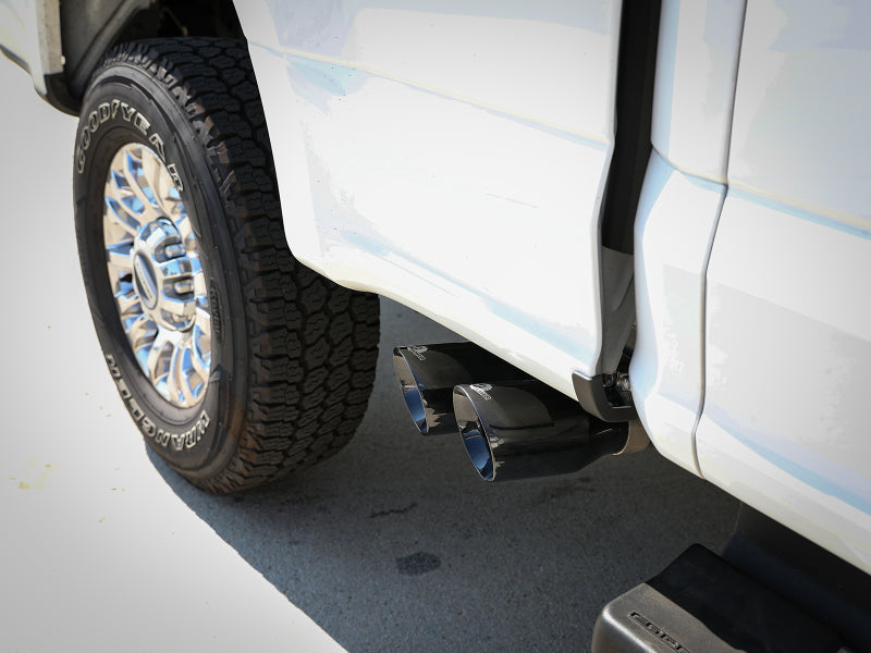 aFe Rebel Series 3-Inch 409 Stainless Steel Cat-Back Exhaust System with Black Tips for Ford F-250/F-350 2017-2020 V8 6.2L/7.3L