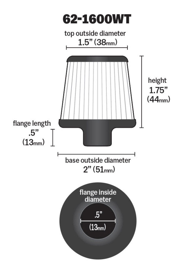 K&N Engineering 62-1600WT Crankcase Vent Filter with Chrome Top and Base, 2-inch Base Diameter