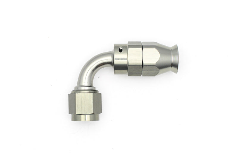 DeatschWerks 6AN Female Swivel 90-Degree Hose End PTFE with Olive Insert – Anodized Titanium for Automotive Fuel Systems