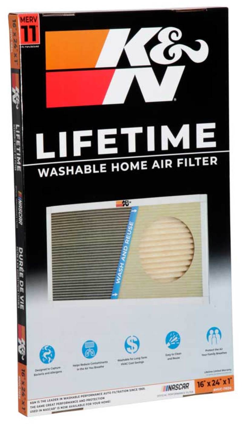 K&N HVAC Filter - 16 x 24 x 1, Reusable Washable Pleated Synthetic Filter for Improved Air Quality