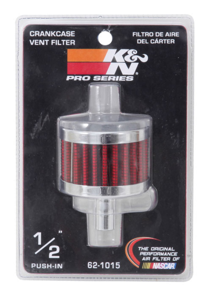 K&N Engineering 62-1015 Chrome Crankcase Vent Filter with Steel Base and Top, 1/2 Inch Diameter Tube