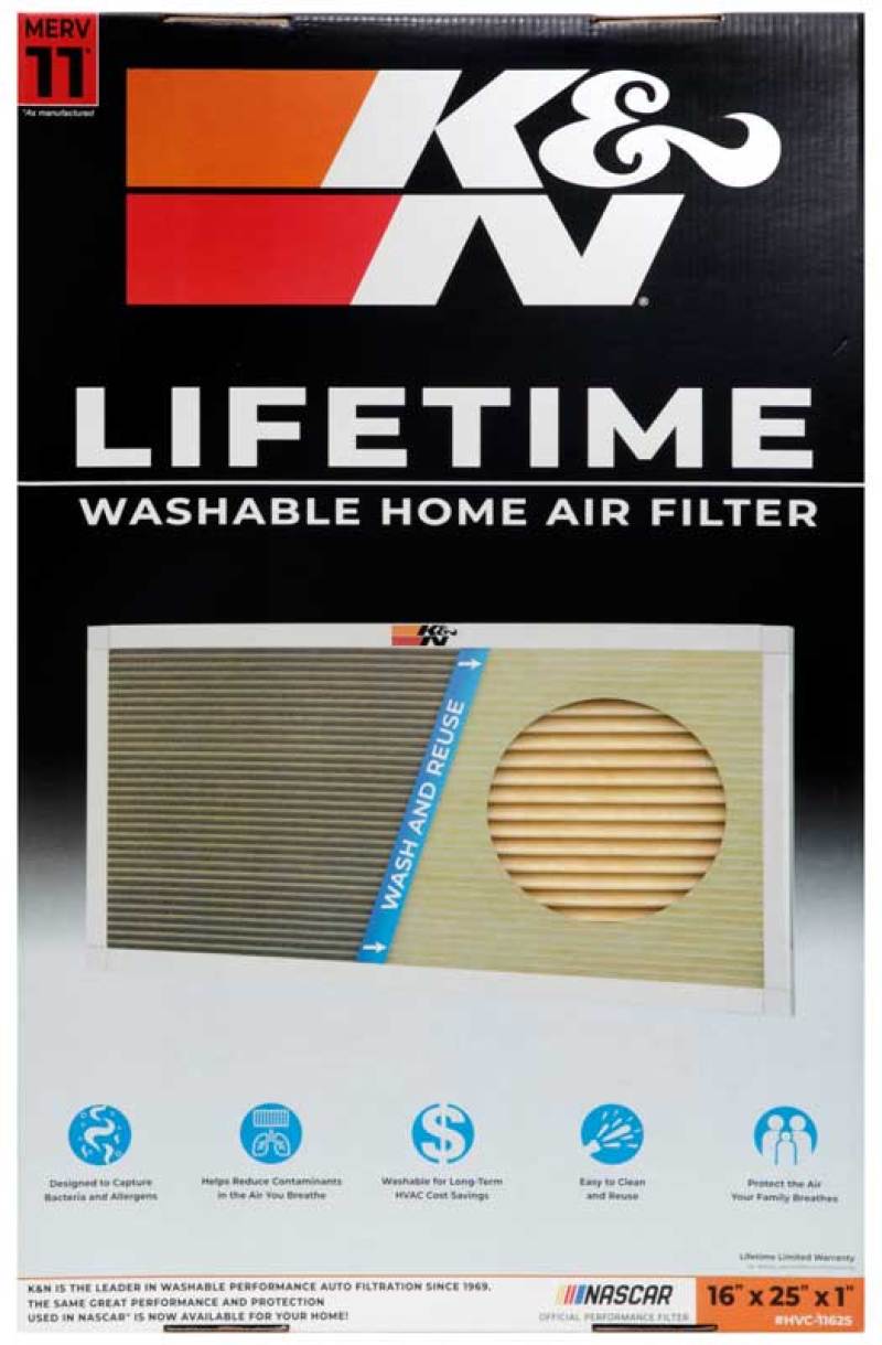K&N HVAC Filter - 16 x 25 x 1, Reusable Synthetic Pleated Air Filter with MERV 11 Rating