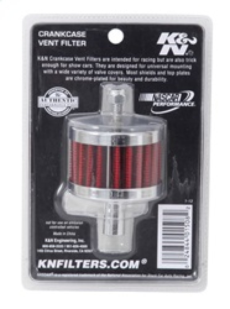 K&N Engineering 62-1100 Steel Base Crankcase Vent Filter – 0.5 Inch Vent OD, 2 Inch Diameter, 1.5 Inch Height