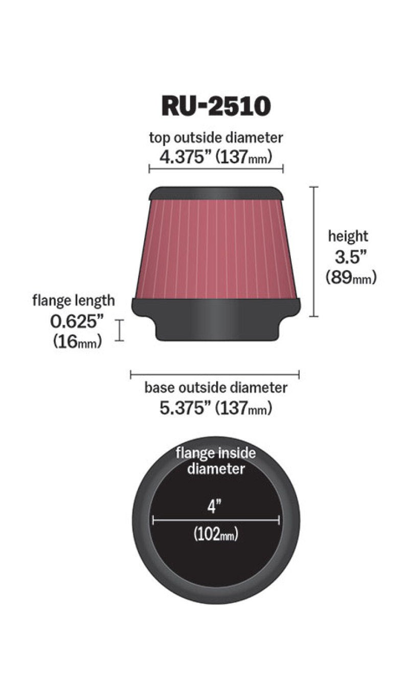 K&N Engineering RU-2510 Universal 4-Inch Air Filter for Automotive and Equipment Applications
