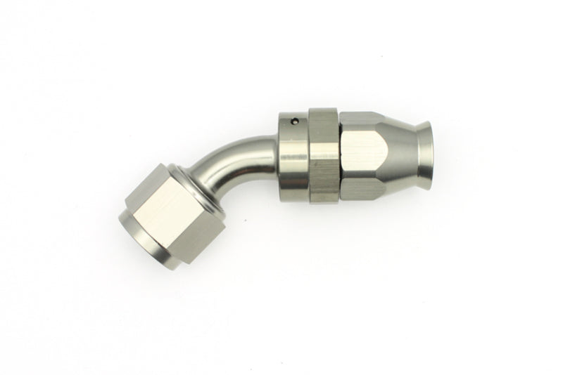 DeatschWerks 8AN Female Swivel 45-Degree Hose End PTFE with Olive Insert – Titanium Anodized Fuel Fitting