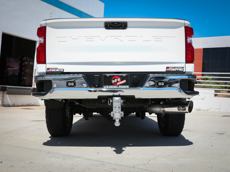 aFe Large Bore-HD 5 Inch Stainless Steel DPF-Back Exhaust System with Polished Tip for 2020-2023 GM Duramax Diesel Trucks Part #49-44125-P
