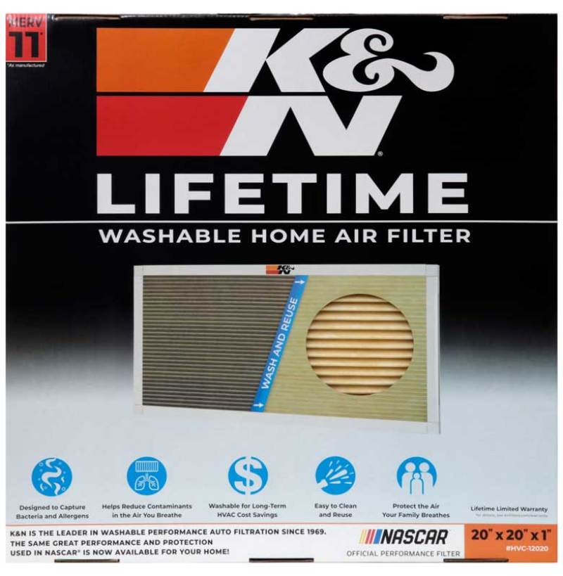 K&N HVAC Filter - 20 x 20 x 1, Reusable Pleated Synthetic Air Filter with MERV 11 Rating