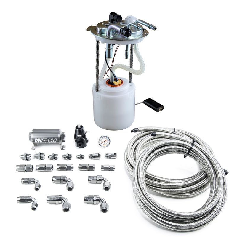 DeatschWerks DW400 Pump Module and Return SS CPE Plumbing Kit for 2005-2019 GM Yukon, Tahoe, Suburban, Avalanche - High-Performance Fuel System Upgrade
