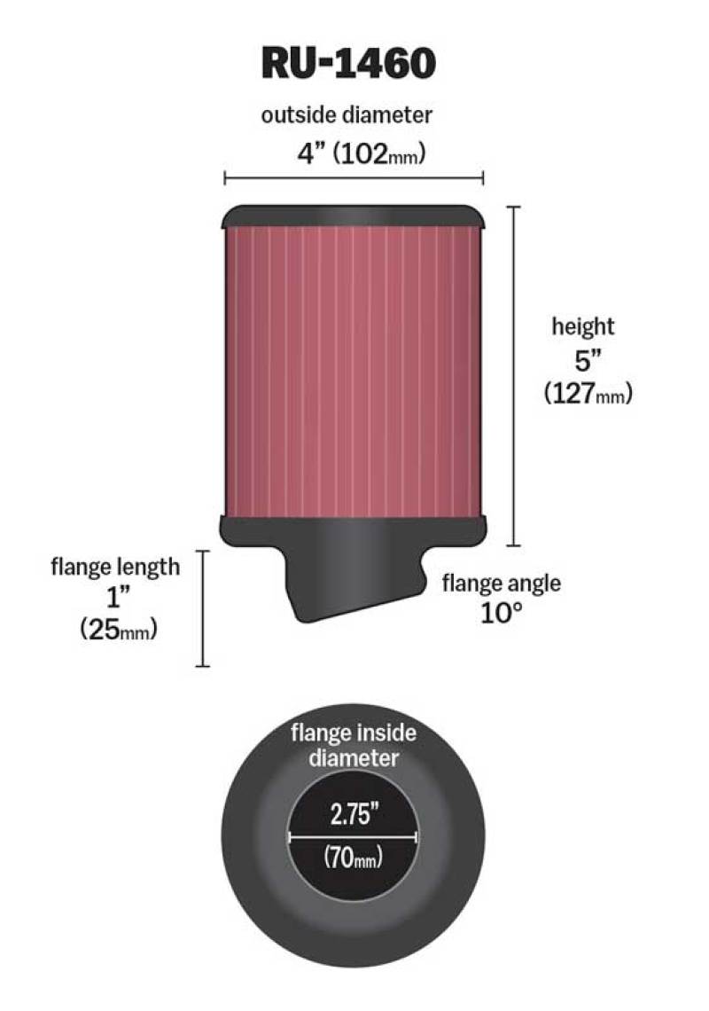 K&N Engineering Universal Rubber Air Filter – 2 3/4 Inch Flange, 4 Inch Outer Diameter, 5 Inch Height