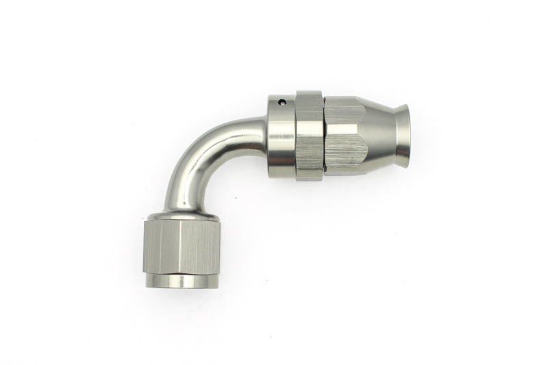 DeatschWerks 8AN Female Swivel 90-Degree Hose End PTFE with Olive Insert, Titanium Anodized - Part #6-02-0856