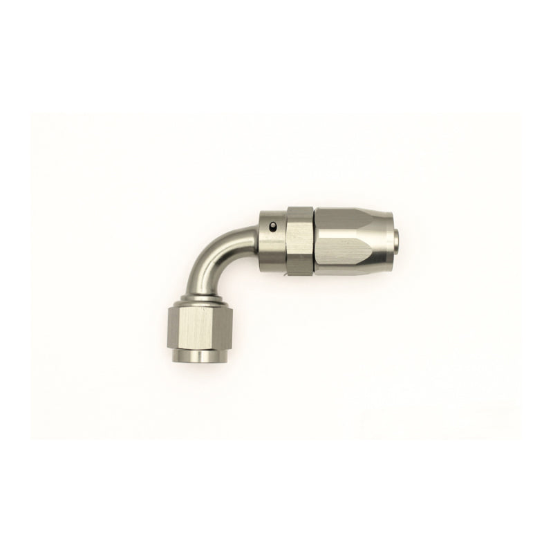 DeatschWerks 6AN Female Swivel 90-Degree Hose End CPE – Anodized DW Titanium Fuel Fitting