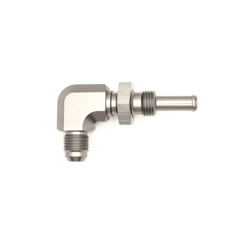 DeatschWerks 6AN Male Flare to 5/16 Inch Male Barb Bulkhead Adapter 90-Degree - Anodized Matte Black