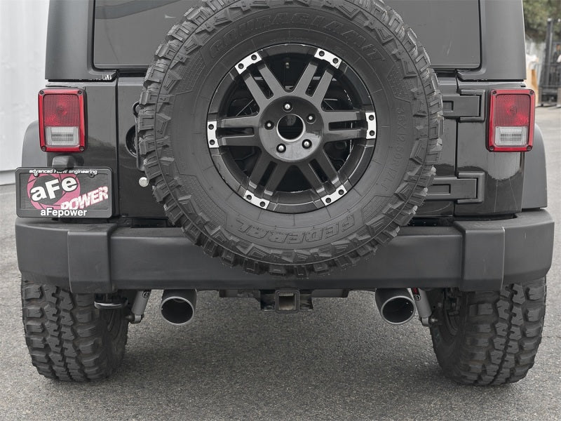 aFe Rebel Series 2.5 inch 409 Stainless Steel Cat-Back Exhaust System with Black Tips for Jeep Wrangler (2007-2018) V6 3.6L / 3.8L