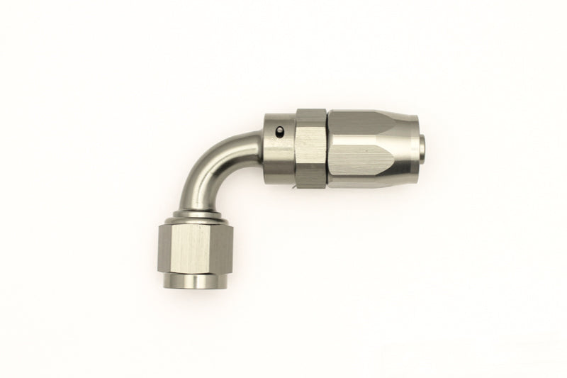 DeatschWerks 6AN Female Swivel 90-Degree Hose End CPE – Anodized DW Titanium Fuel Fitting