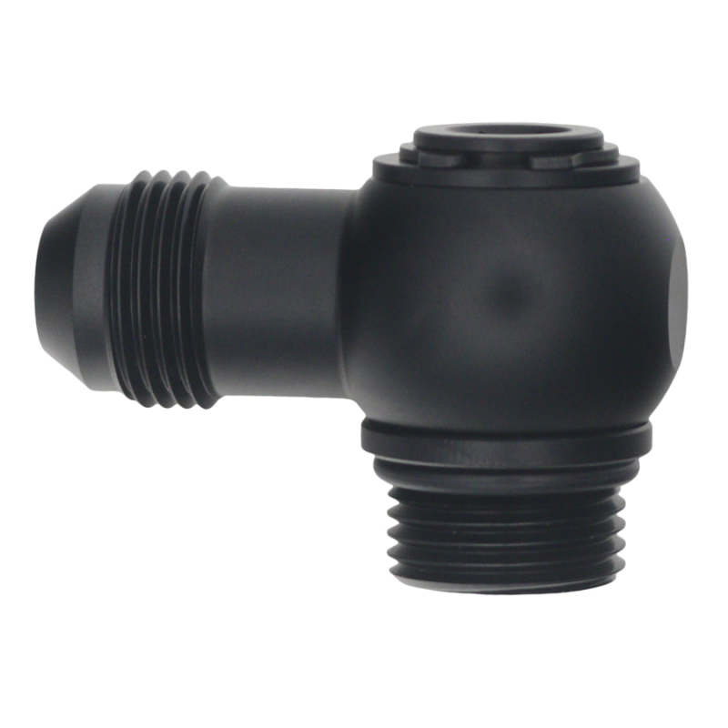 DeatschWerks 8AN ORB Male to 8AN Male Flare Low Profile 90-Degree Swivel in Matte Black