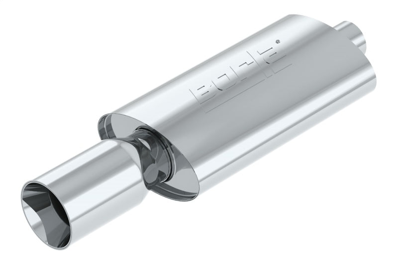 Borla Boomer Muffler Thumper Oval 2-1/4 inch Inlet, 4 inch Side Round Outlet, Part #40057