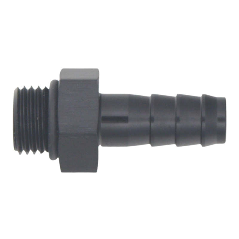 DeatschWerks 6AN ORB Male to 3/8 Inch Male Triple Barb Fitting with O-Ring - Anodized Matte Black
