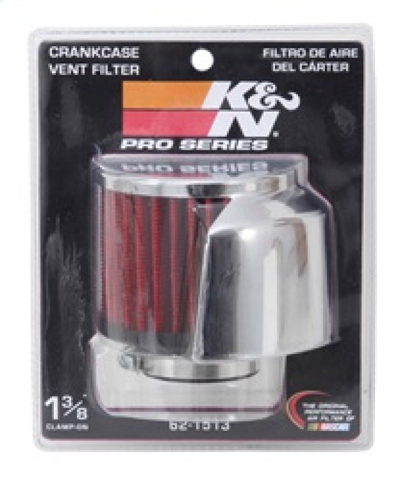 K&N Engineering 62-1513 Crankcase Vent Filter with Chrome Top and Rubber Base for Classic and Racing Engines