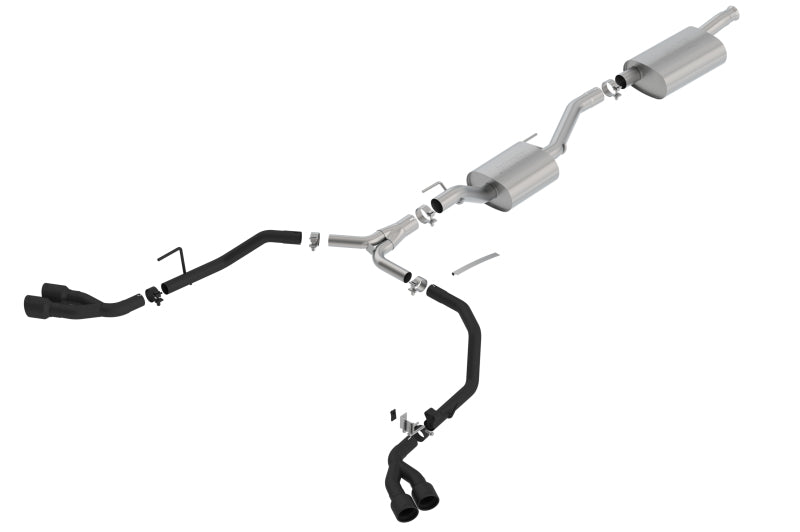 Borla Touring Cat-Back Exhaust System for 2020-2026 Jeep Gladiator 3.6L V6 — Dual Black Coated T-304 Stainless Steel Tips and Tailpipes