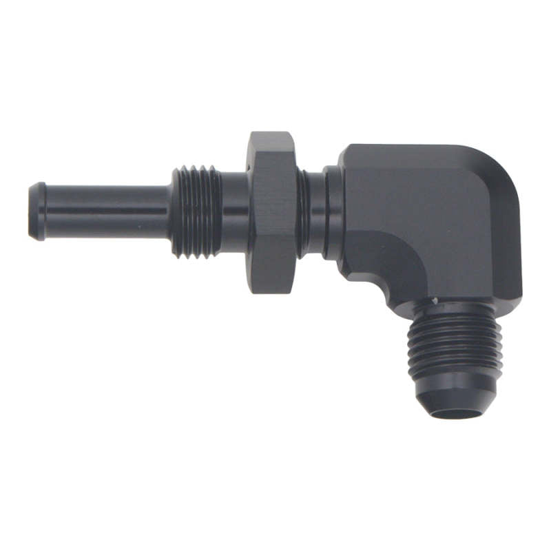 DeatschWerks 6AN Male Flare to 5/16 Inch Male Barb Bulkhead Adapter 90-Degree - Anodized Matte Black