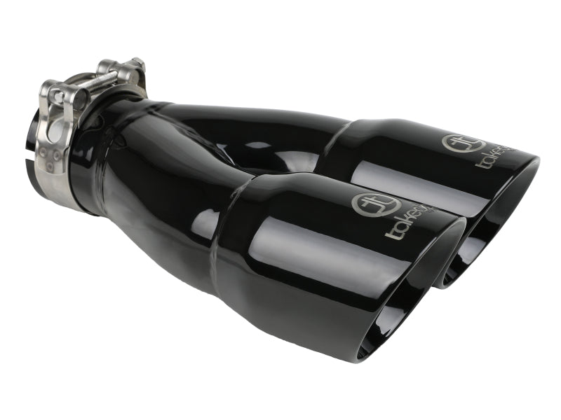 aFe Takeda 2.5-inch 304 Stainless Steel Clamp-On Exhaust Tip with Dual 3-inch Outlets - Black Finish