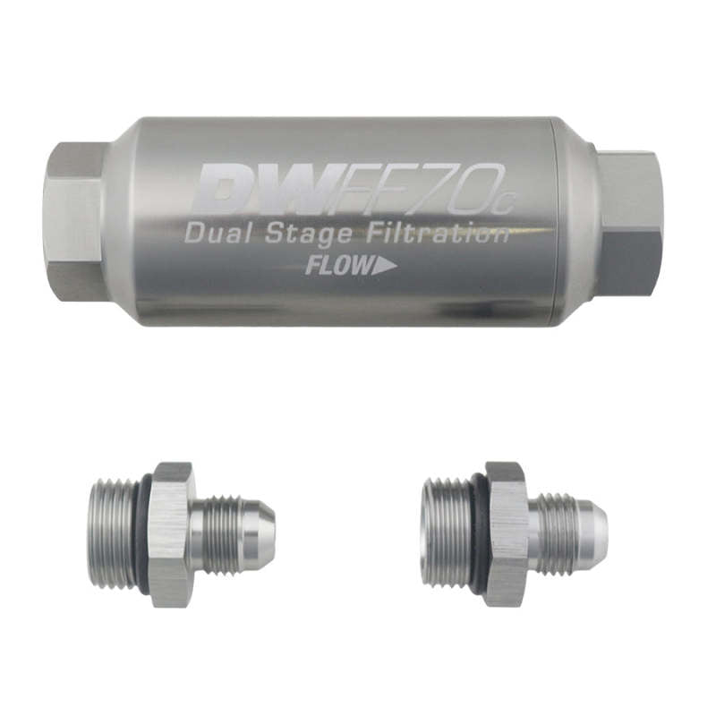DeatschWerks 6AN 10 Micron Compact In-Line Fuel Filter Kit - Stainless Steel, 70mm