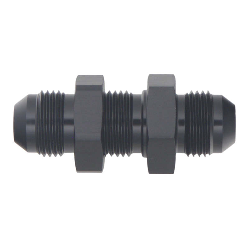 DeatschWerks 8AN Male Flare to 8AN Flare Bulkhead Adapter with Nut - Anodized Matte Black
