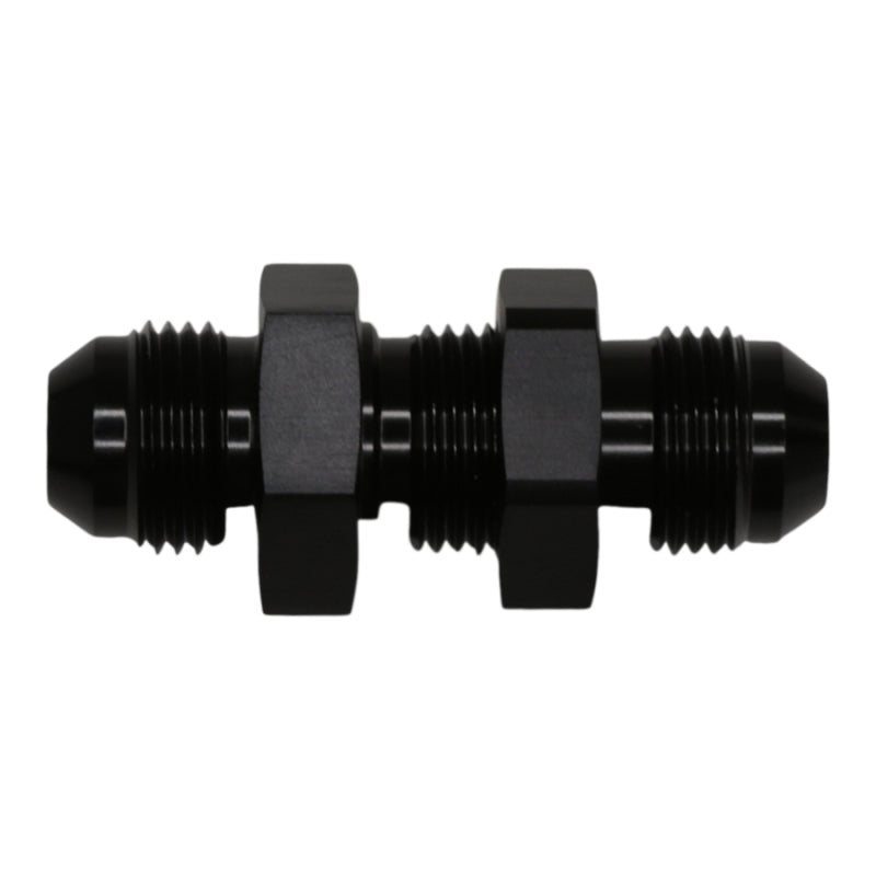 DeatschWerks 8AN Male Flare to 8AN Flare Bulkhead Adapter with Nut - Anodized Matte Black