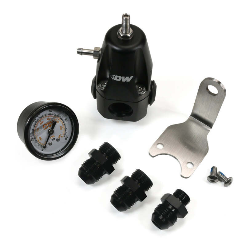 DeatschWerks DWR1000 Adjustable Fuel Pressure Regulator with Pressure Gauge and Fittings - Anodized Black
