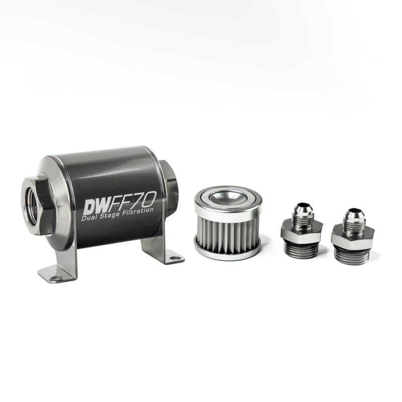DeatschWerks Stainless Steel 6AN 5 Micron Inline Fuel Filter Housing Kit (70mm)
