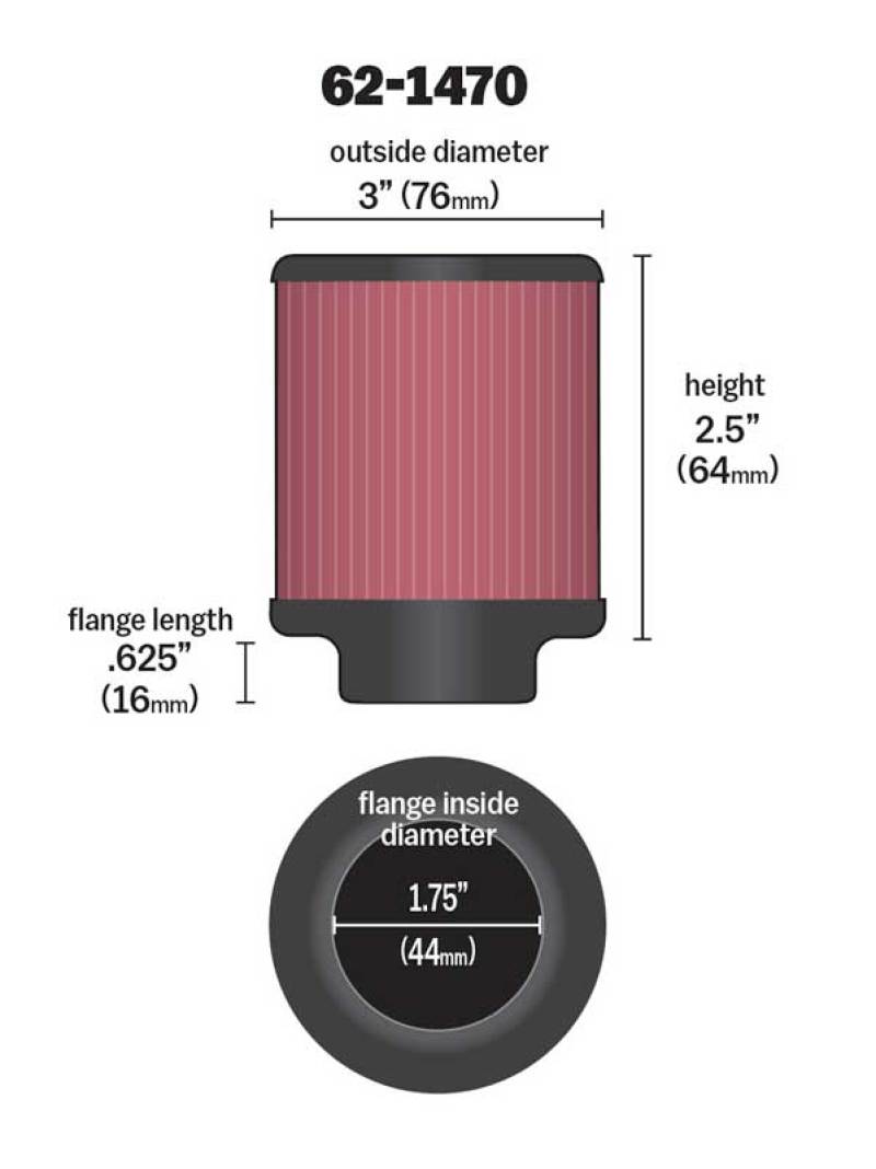 K&N Engineering 62-1470 1.75 Inch Crankcase Vent Filter with Rubber Top and Clamp-On Flange