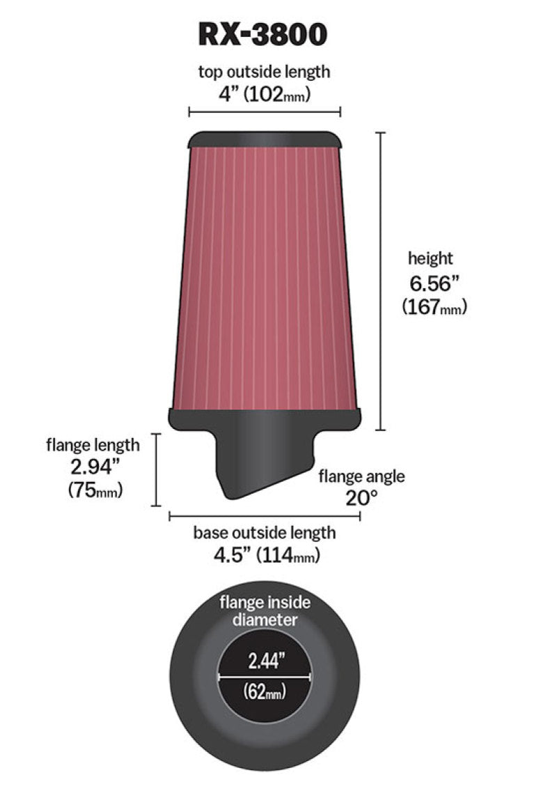 K&N Engineering RX-3800 Universal XStream Top Clamp-On Air Filter for Enhanced Performance