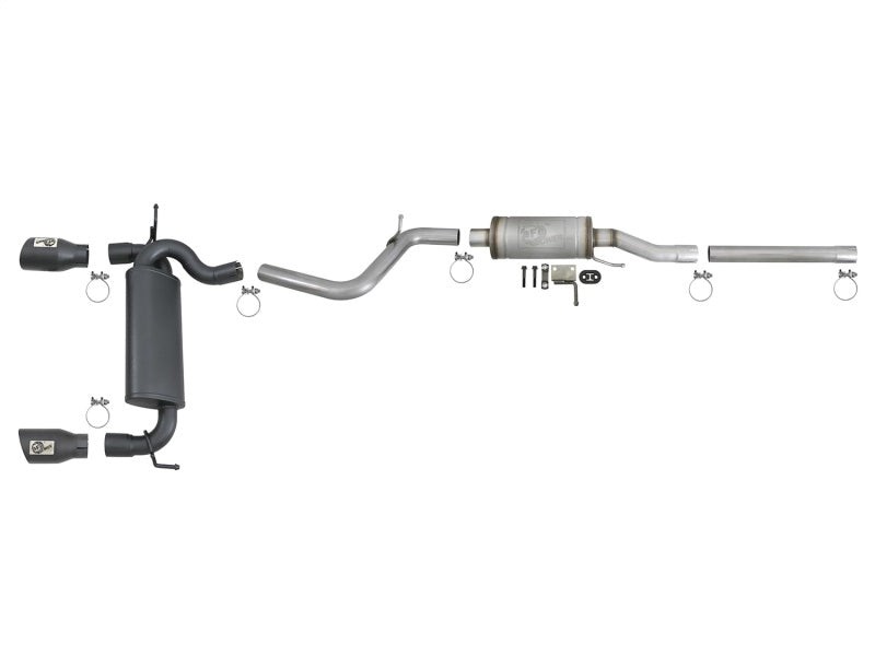 aFe Rebel Series 2.5 inch 409 Stainless Steel Cat-Back Exhaust System with Black Tips for Jeep Wrangler (2007-2018) V6 3.6L / 3.8L