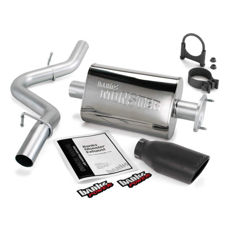 Banks Power 04-06 Jeep Wrangler 4.0L Monster Exhaust System with Black Tip - 2.5-inch Stainless Steel Mandrel-Bent Tailpipe