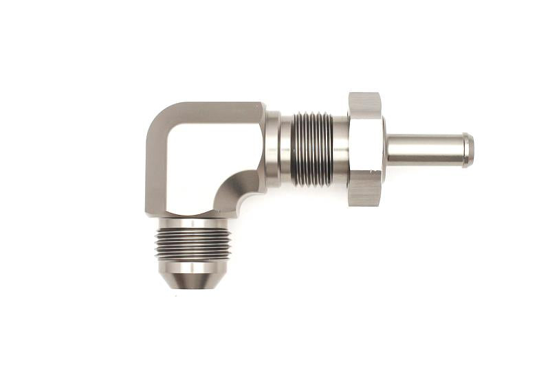 DeatschWerks 6-02-0713 8AN Male Flare to 5/16 Inch Male Barb Bulkhead Adapter 90-Degree, Anodized Titanium
