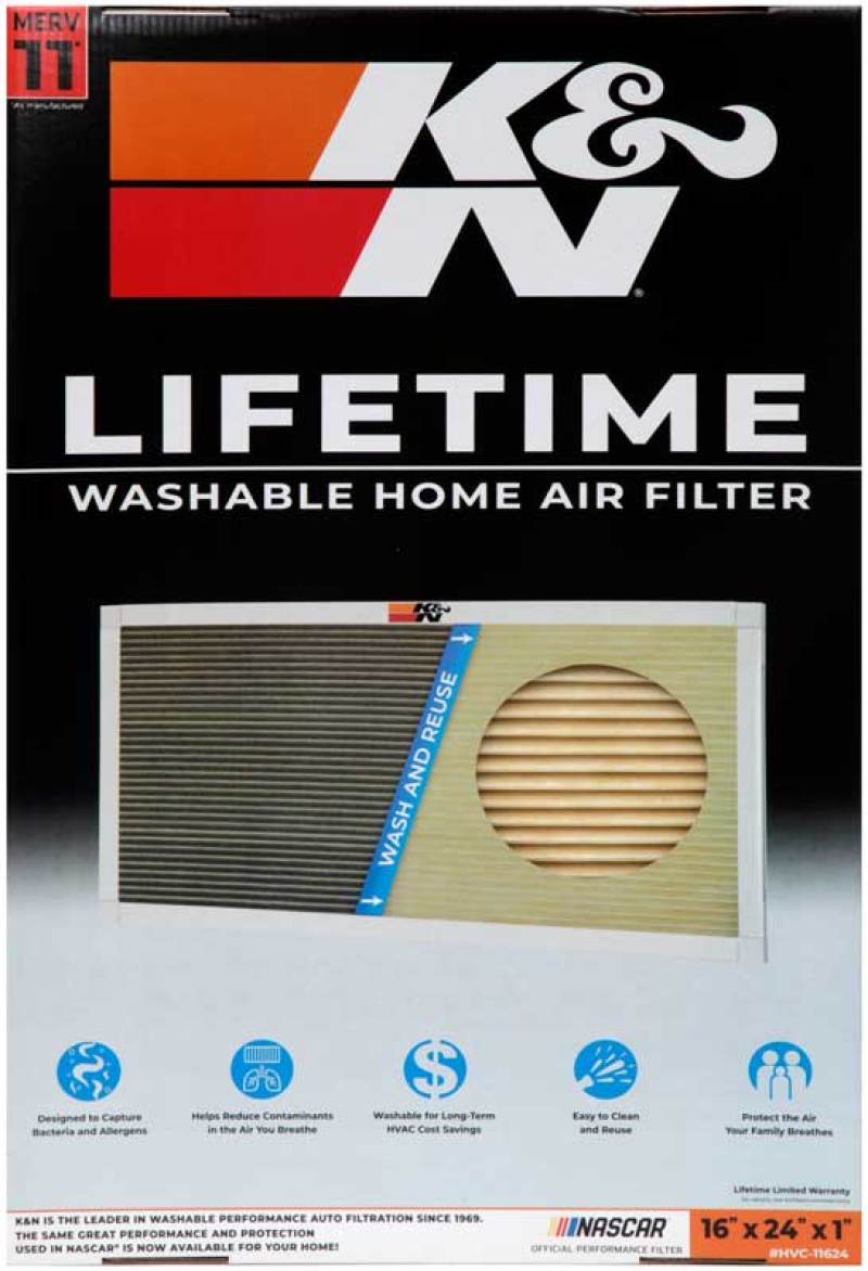K&N HVAC Filter - 16 x 24 x 1, Reusable Washable Pleated Synthetic Filter for Improved Air Quality
