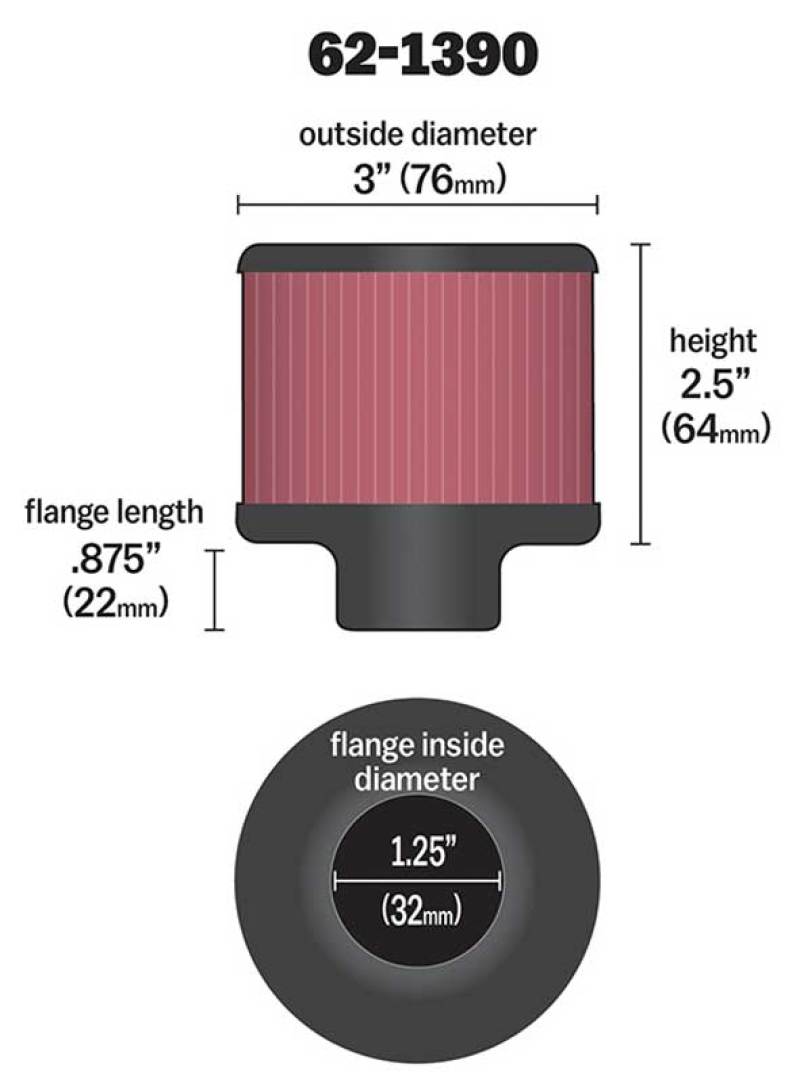 K&N Engineering 62-1390 Crankcase Vent Filter with Chrome Top and Reusable Synthetic Media