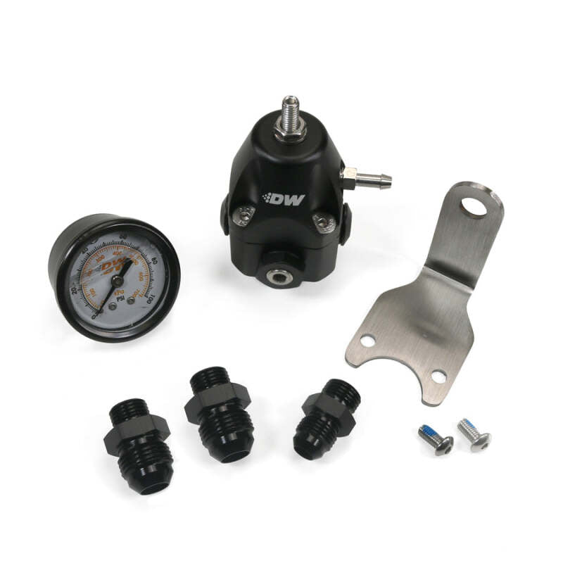 DeatschWerks DWR1000C Adjustable Fuel Pressure Regulator with Gauge and Fittings - Anodized Black