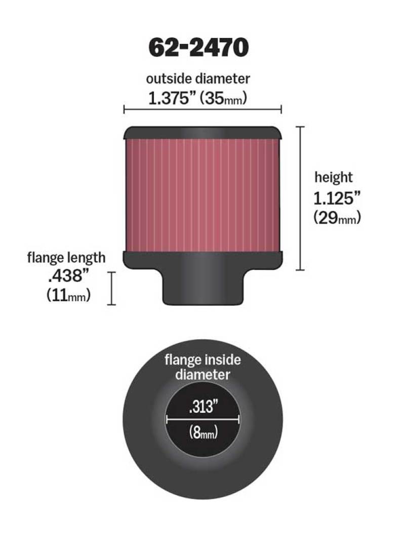 K&N Engineering 62-2470 Chrome Crankcase Vent Filter with 5/16 Inch Flange, 1 3/8 Inch Outer Diameter