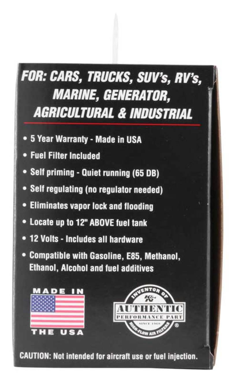 K&N Performance Electric Fuel Pump 4-7 PSI - Universal 12-Volt Fuel System Hardware