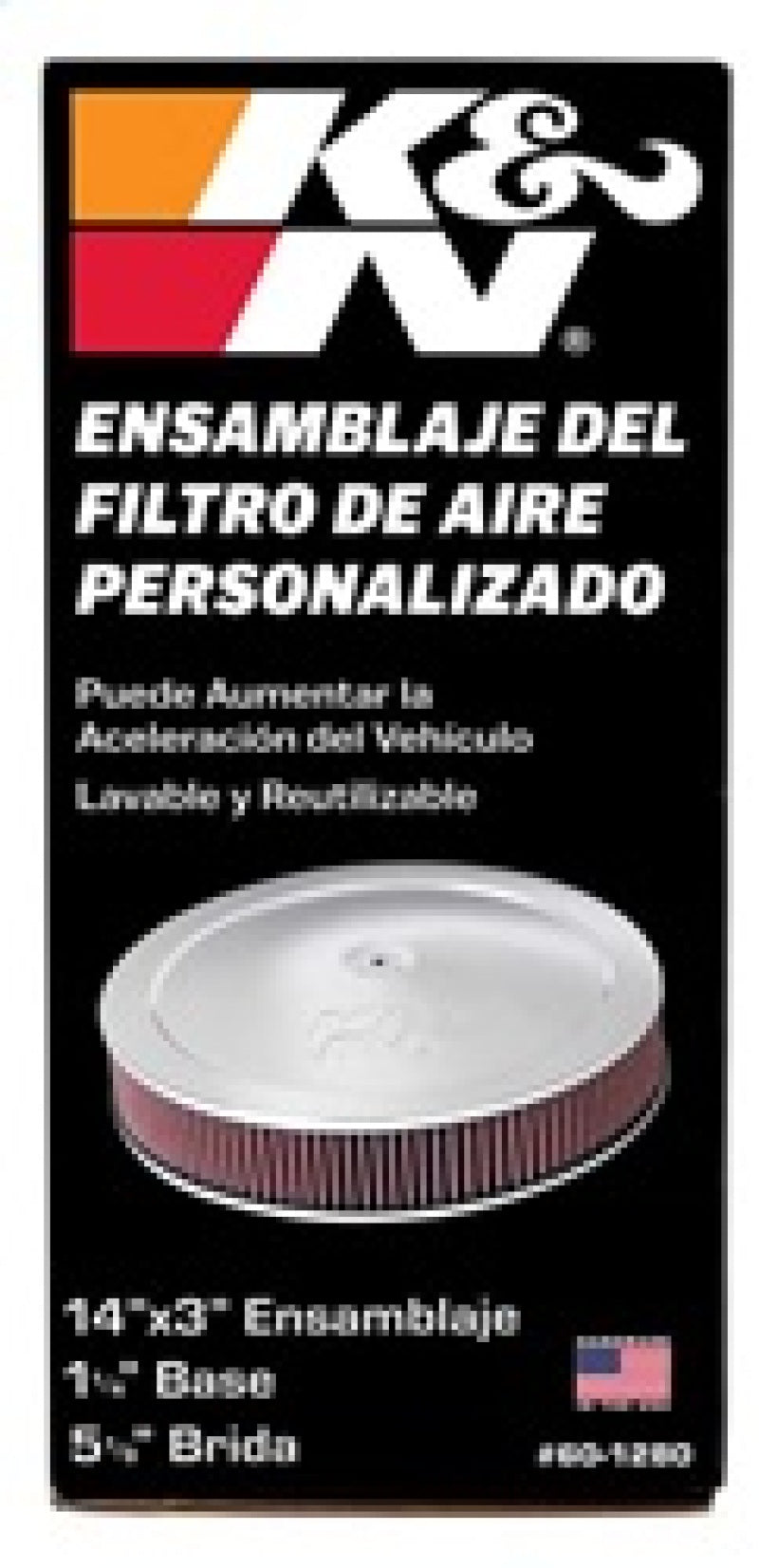 K&N Engineering 14-inch Red Custom Air Cleaner Assembly with 5.125-inch ID and 14-inch OD