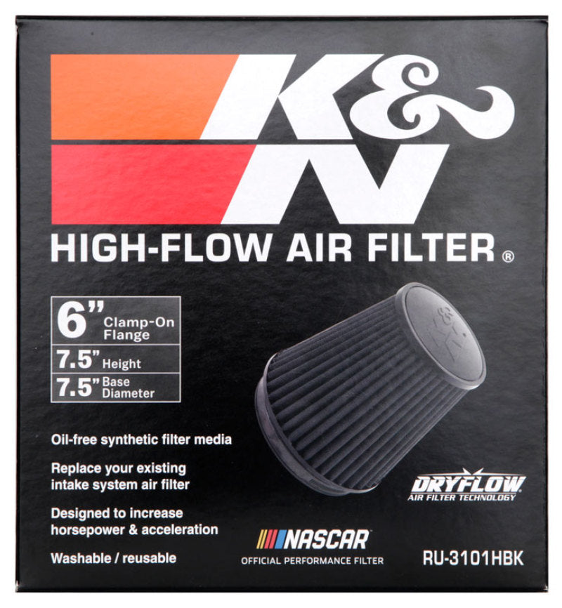K&N Engineering RU-3101HBK Black Universal Round Tapered Air Filter - 6 Inch Flange ID