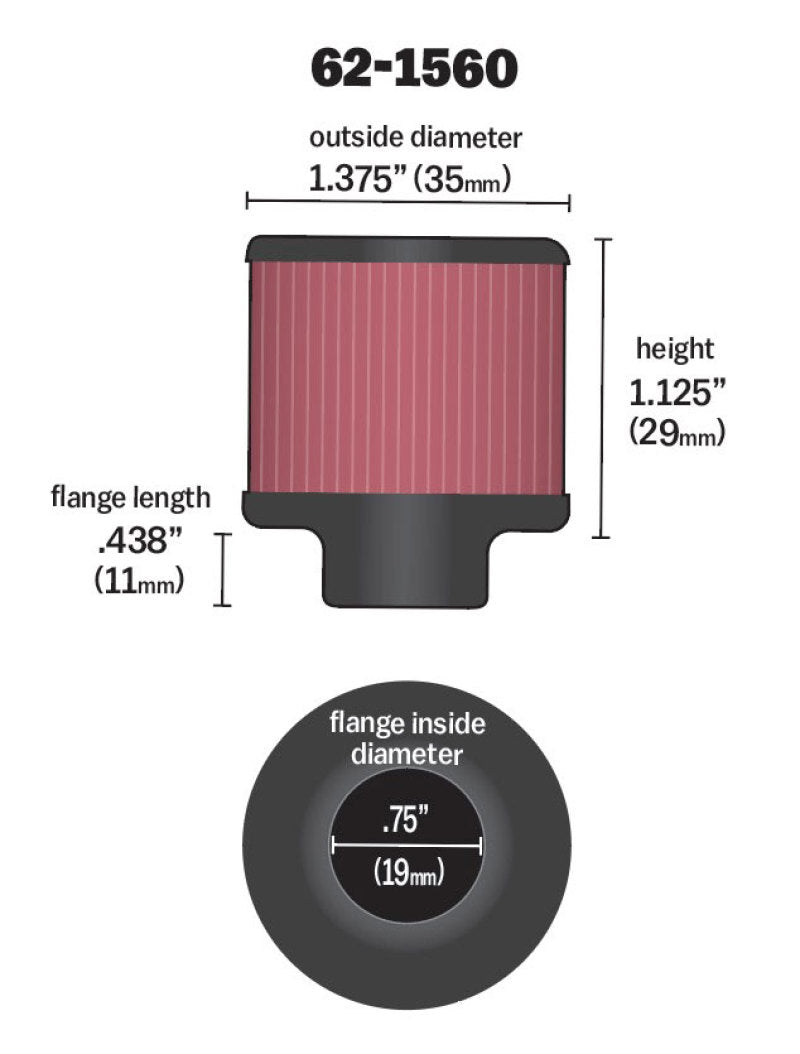 K&N Engineering 62-1560 Clamp-On Crankcase Vent Filter with Black Rubber Top and Base