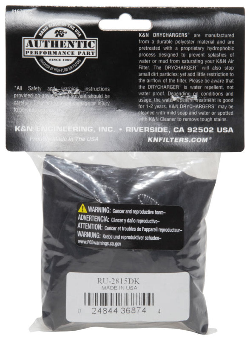 K&N Drycharger Air Filter Wrap RU-2815 by K&N Engineering – Water-Resistant Polyester Cover with High Airflow Design