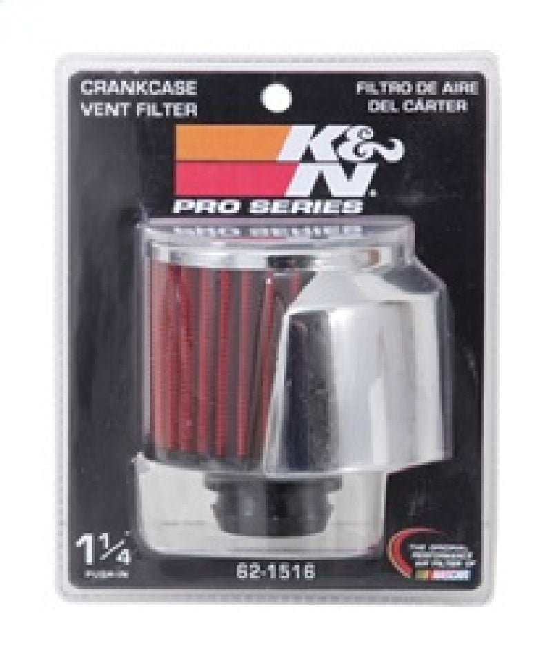 K&N Engineering 62-1516 Chrome Top Crankcase Vent Filter with Deflector Shield and 1-1/4 Inch Flange