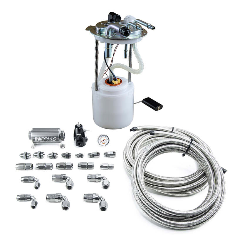 DeatschWerks DW400 Pump Module and Return SS CPE Plumbing Kit for 2005-2019 GM Yukon, Tahoe, Suburban, Avalanche - High-Performance Fuel System Upgrade