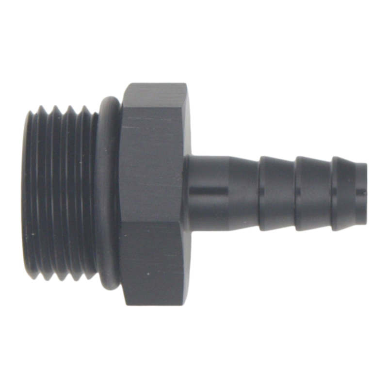 DeatschWerks 10AN ORB Male to 5/16 Inch Male Triple Barb Fitting with O-Ring - Anodized Matte Black