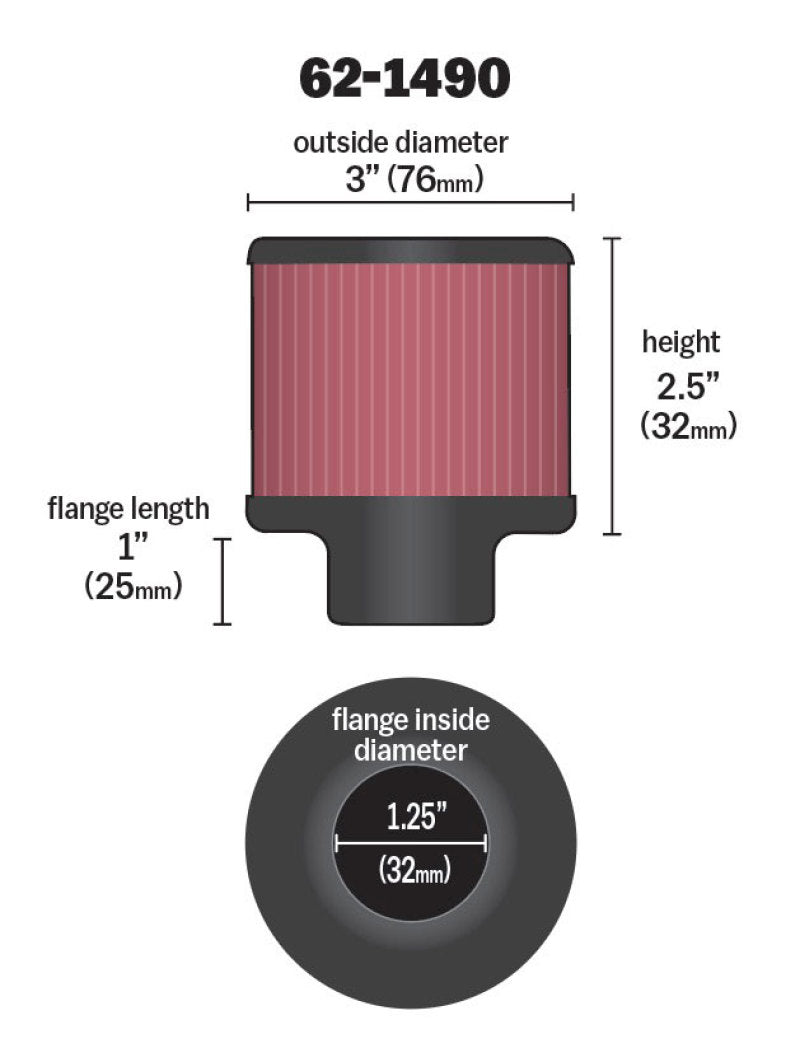K&N Engineering 62-1490 Chrome Top Push-In Crankcase Vent Filter for Classic and Racing Engines